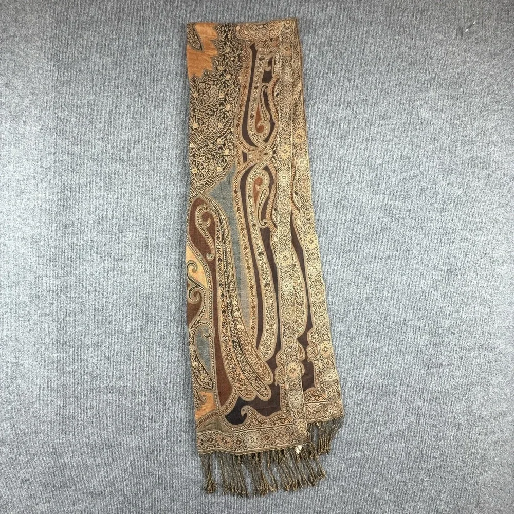 Collectioneighteen Scarf Womens One Size Brown Paisley Fringe Rectangle